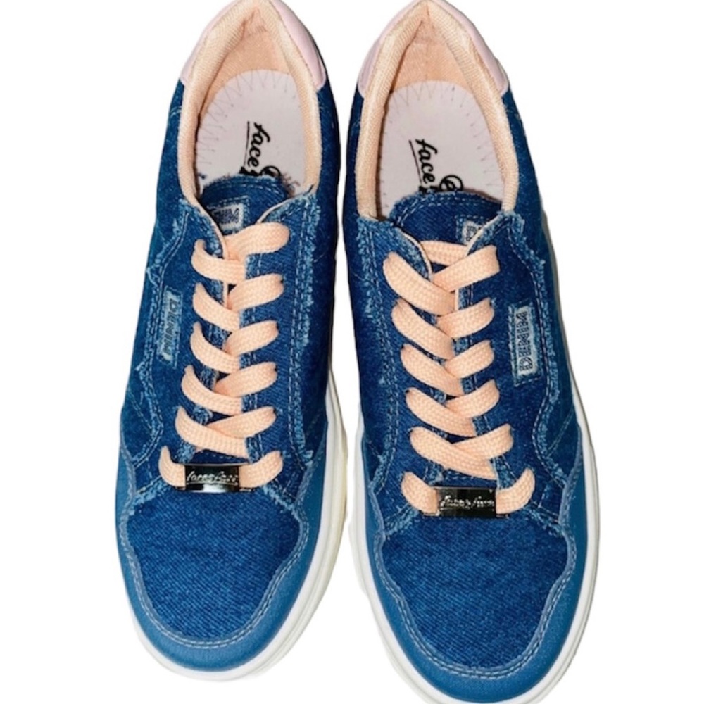 Women’s Casual Shoes Denim Size 37 US 6.5 Blue Pink Lace Closure